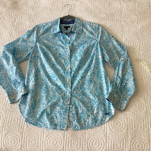 Talbots Blue Coral Button Down Semi Fitted Long Sleeve Casual Shirt Size S - Picture 8 of 8